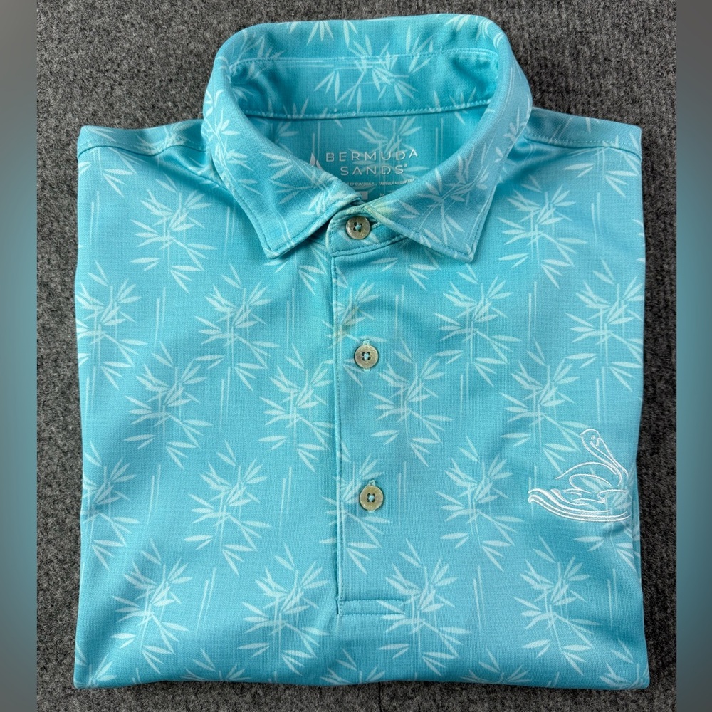 Bermuda Sands Mens Short Sleeve Floral Golf Polo Shirt Size M Blue